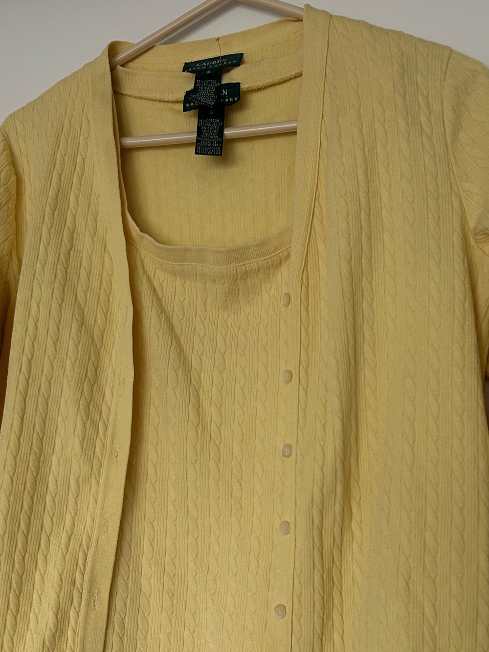 Lauren Ralph Lauren vintage style yellow sweater tank knit set sz S